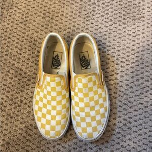 Vans Yellow and White Checkered Slip-On Sneakers